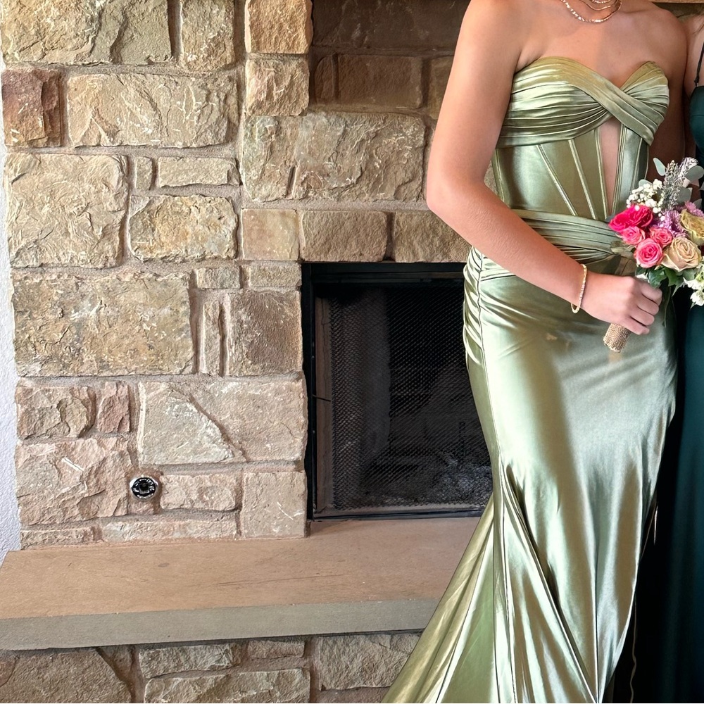 Sherri Hill Metallic Green Prom Dress
